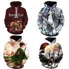 Толстовка мужская с капюшоном, свитшот с 3D-принтом в стиле японского аниме атака на Титанов Эрена Леви Микаса