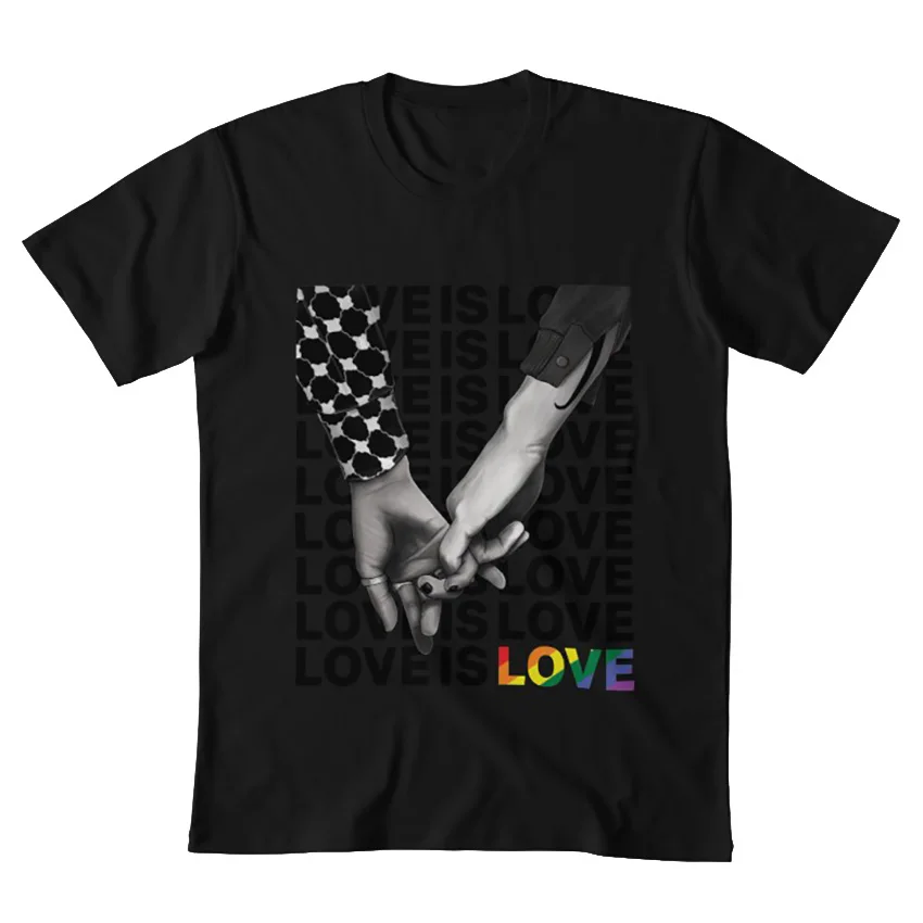 Футболка с надписью LOVE IS lgbt lgbtqia malec love is hands | Мужская одежда
