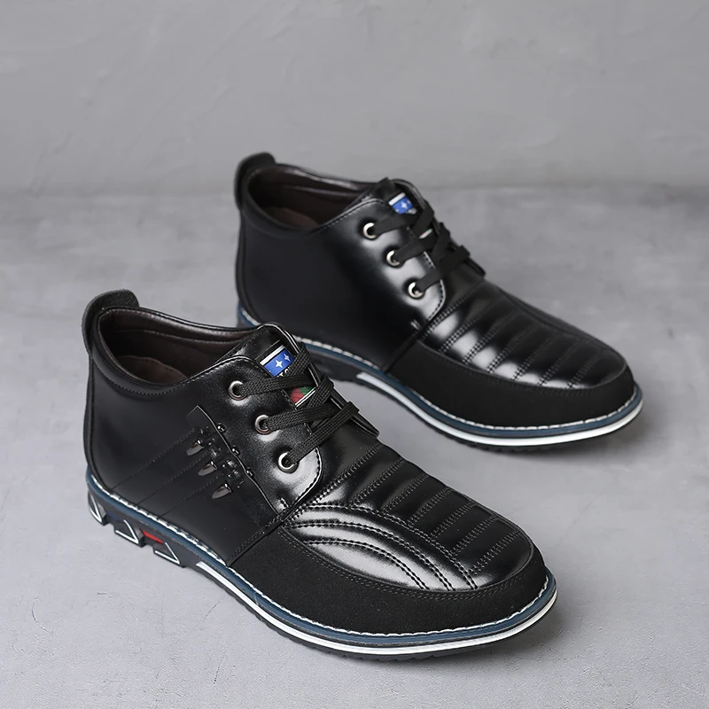 

Мужские ботинки Higtop, повседневная мужская кожаная обувь, шнурки из микрофибры, деловые ботинки, однотонные, на плоской подошве, кожаная клас...