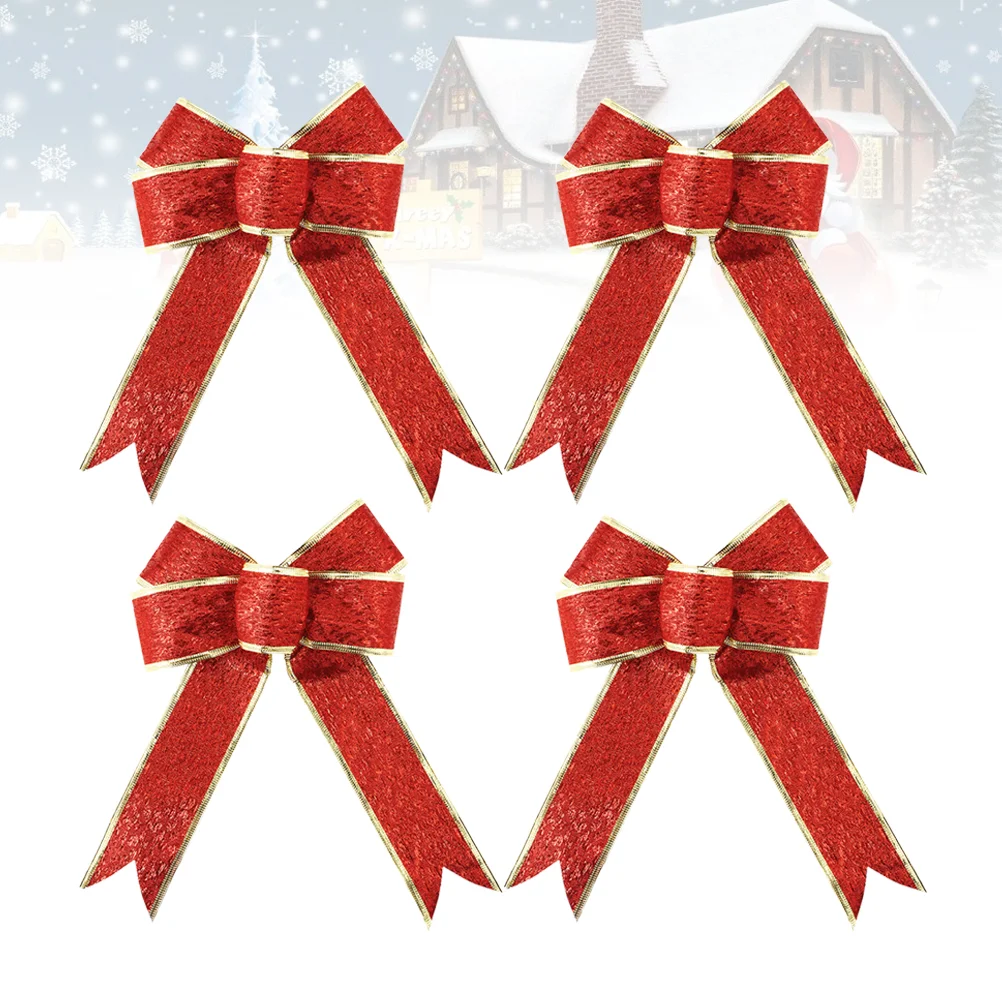 

4pcs Christmas Ribbon Christmas Shiny Bowknot Accessories Ornaments (Red)