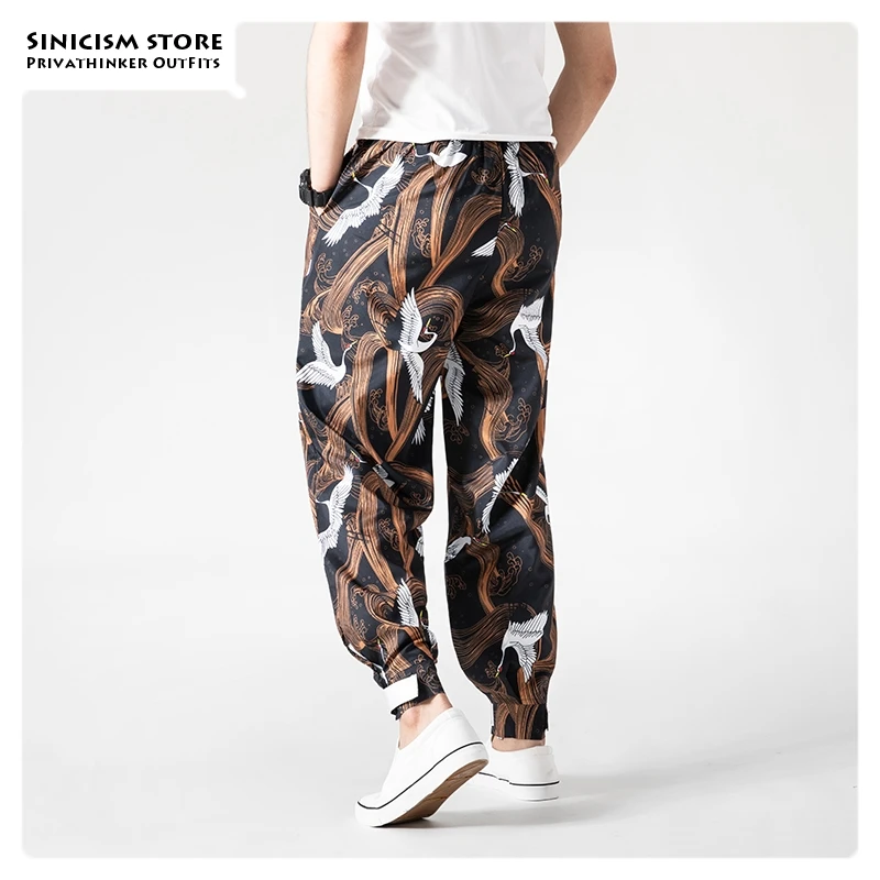 Sinicism Store мужские осенние штаны с принтом в китайском стиле, мужские винтажные шаровары большого размера, мужские высококачественные свободные брюки