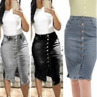 Женская сексуальная черная обтягивающая юбка с высокой талией, джинсовая обтягивающая длинная юбка с карманами