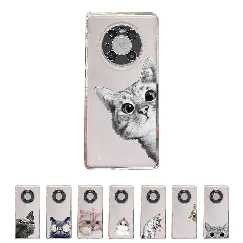 

Cat Phone Case Transparent For Huawei honor V 40 30 20 X note 10 pro lite max s Soft TPU Clear Mobile bags