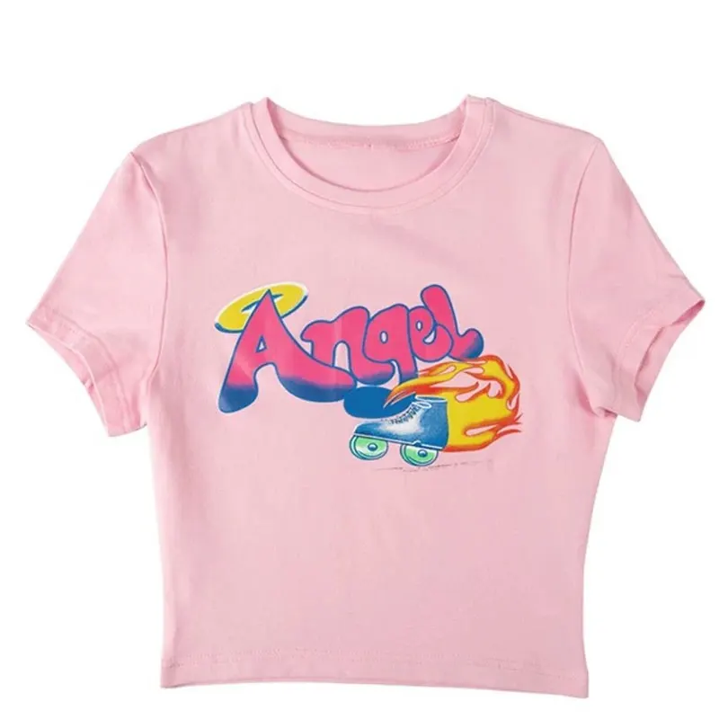 Angel с буквенным принтом розовая полосатая рубашка на одно плечо Женская Новинка