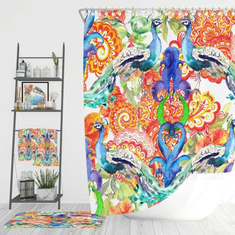

Eclectic Peacock Shower Curtain Bathroom Decoration