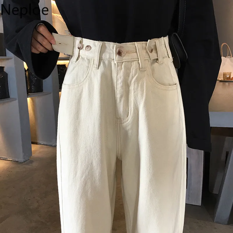 Neploe High Waist Hip Button Design Denim Pants Solid Straight Autumn Spring Outwear Trousers 2020 New Wild Pantalones 48606 | Женская