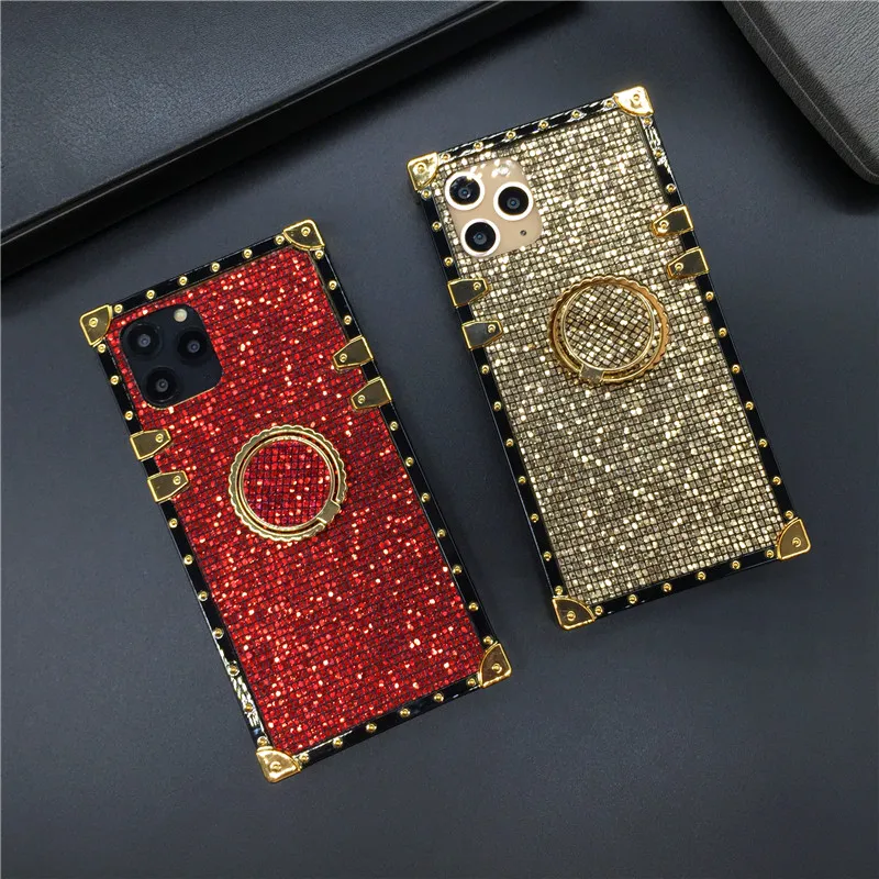 Роскошный блестящий квадратный чехол для Samsung S21 Plus S20 Ultra S8 S9 Note 20 10 iphone 11 PRO MAX 12 XR X XS