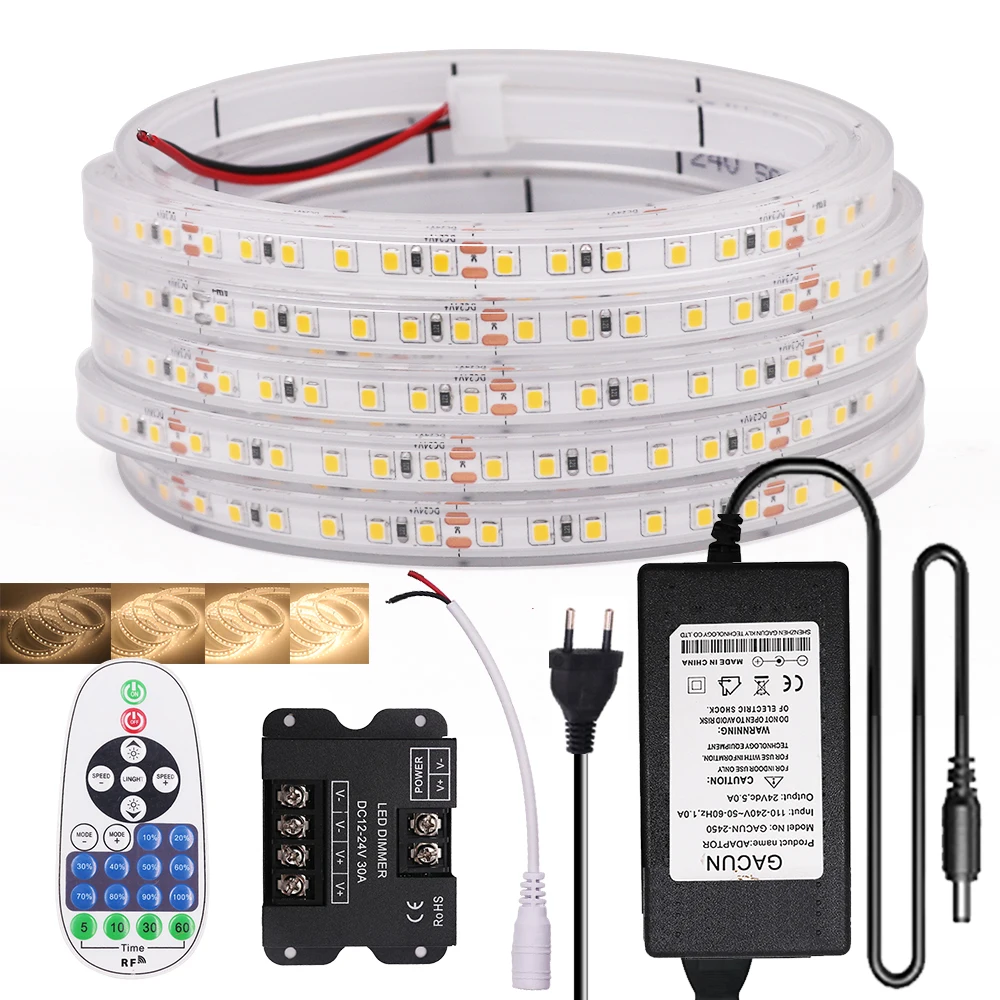 

2835 LED Strip Flexible Tape DC 12V 24V 120LEDs/m IP67 Waterproof LED Light Lamp Dimmable With Remote Natural White 4000K/White