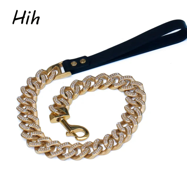 

Super Fashion Gold Diamond Mega Dogs Leash Pit Bull Dog Collars Pet Supplies