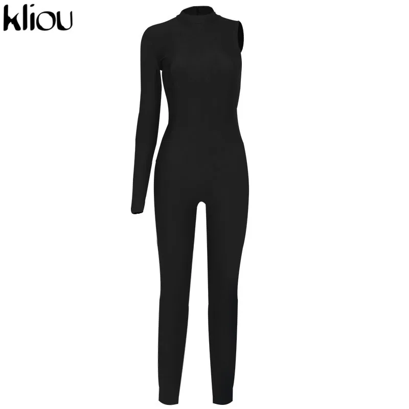 Kliou Solid Autumn Jumpsuit Women One Shoulder High Waist Elastic Skinny Basic Sportswear Female Casual Fitness Outfits Hot |