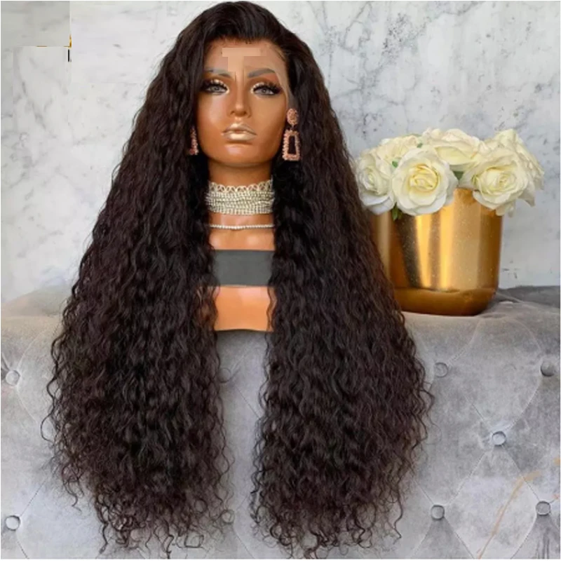 

180%Density 26Inch Black Soft Kinky Curly Wigs Glueless Lace Front Wig Remy High Temperature For Black Women With Baby Hair
