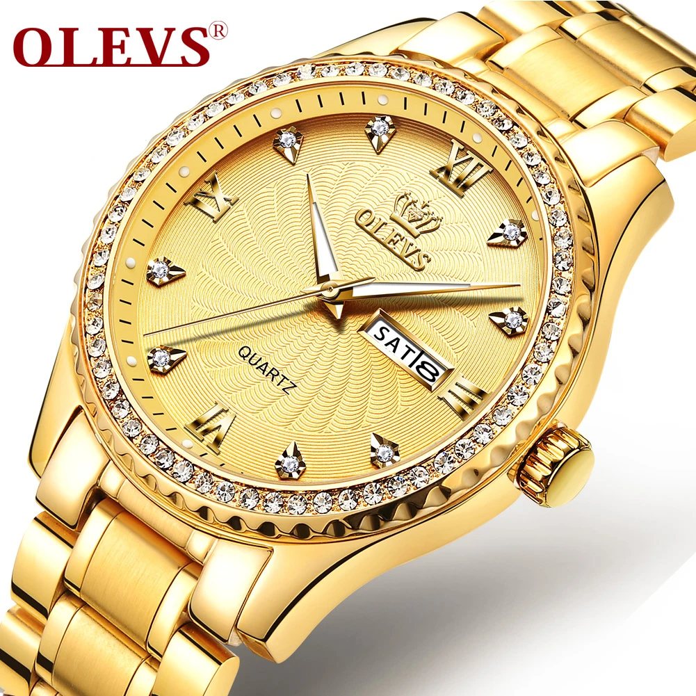 

Часы наручные OLEVS Мужские кварцевые, брендовые Роскошные водонепроницаемые из нержавеющей стали, с автоматической датой