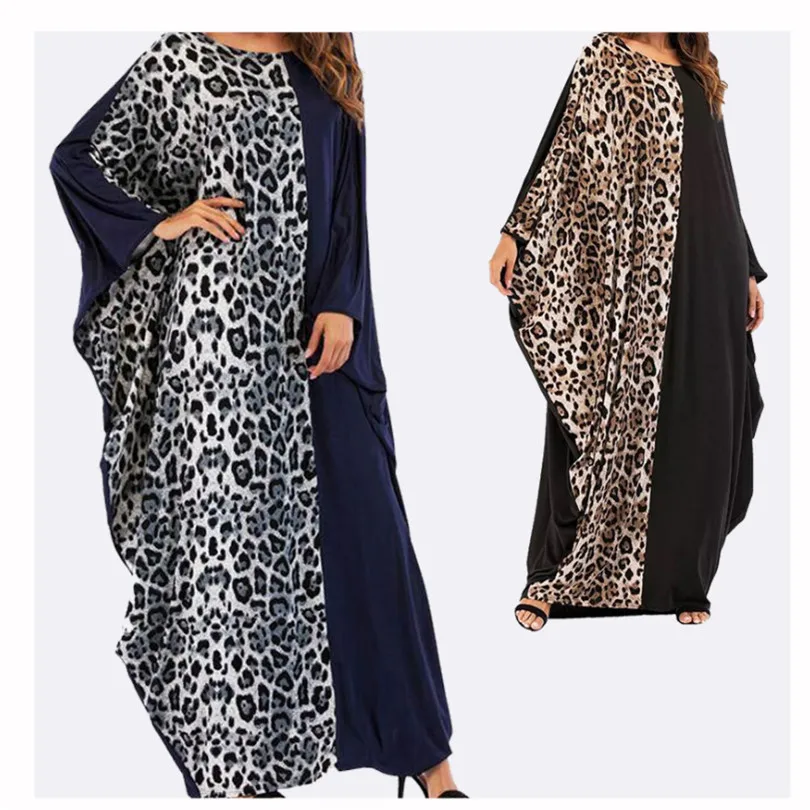 Повседневное платье с леопардовым принтом Длинное мусульманское кимоно