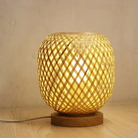 bamboo woven table lamp eco friendly wooden bedside light night for bedroom feeding indoor art decoration lighting e27 bulb plug
