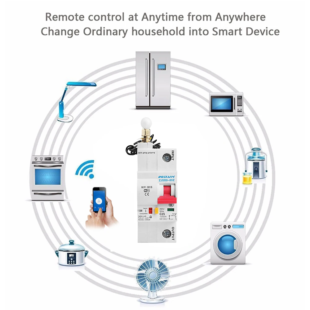 1P WiFi умный выключатель автоматический защита от перегрузки короткого замыкания