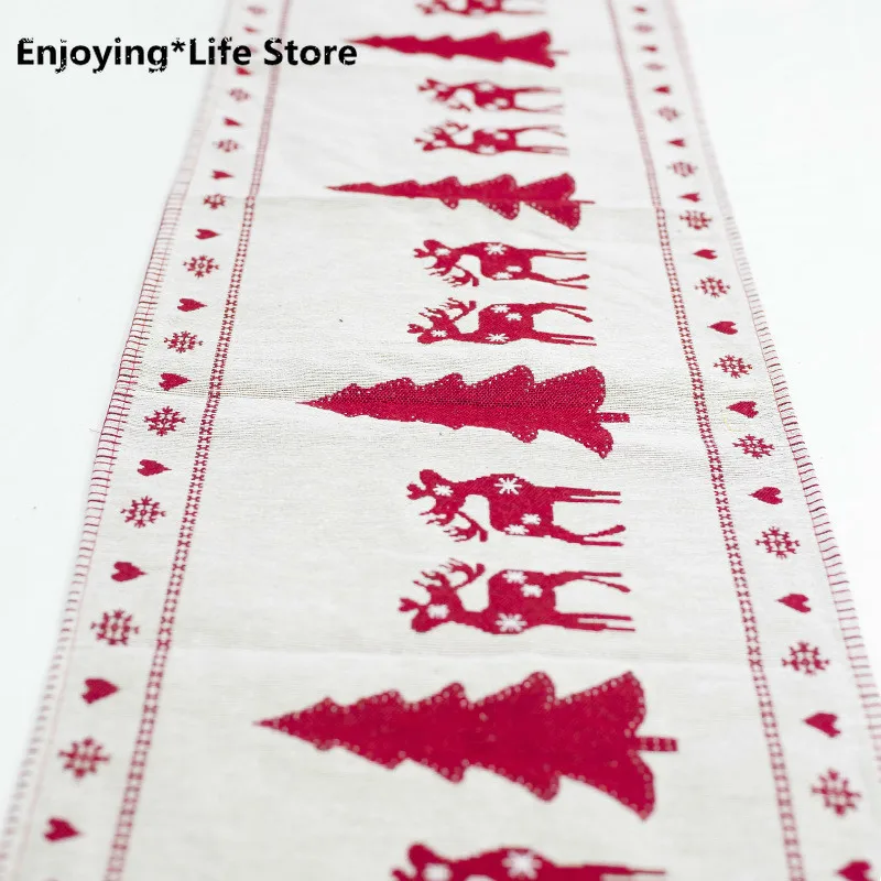 

1 Piece of 35x180cm Christmas Table Runner Embroidery Santa Claus/Elk/Snowman Pattern Table Runner Textile Holiday Decor