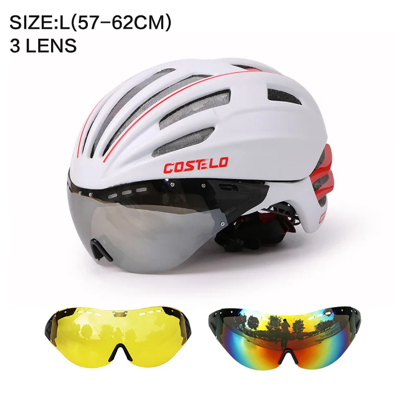 Costelo велосипедный шлем 4 цвета MTB Горный шоссейный велосипедный шлем Casco speed Airo RS Ciclismo очки Bicicleta - Цвет: WHITE L  3  LENS