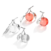 aensoa korean transparent resin peach drop earrings for women trendy shaped sweet dangle earring fruit party pendientes jewelry