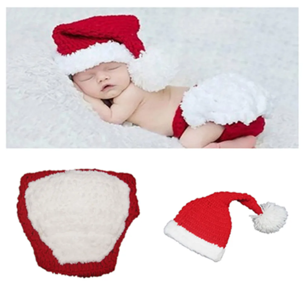 

Рождественская шапочка и шорты для новорожденных, реквизит для фотографии, вязаный крючком, аксессуары для новорожденных, Детская вязаная ...