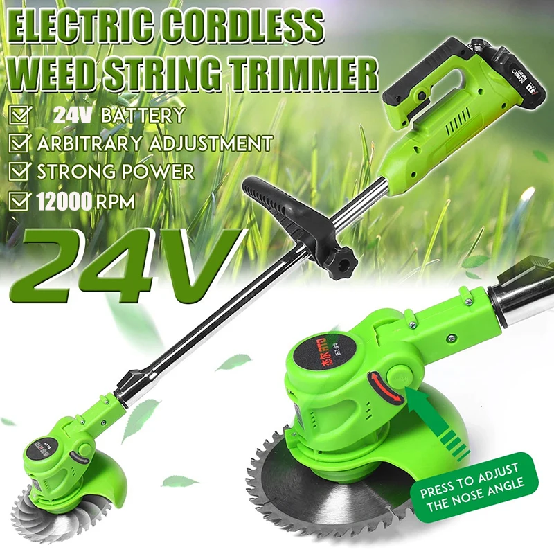 Electric Grass Trimmer Cordless Brush Cutter Portable Lawn Mower Adjustable Weeds Pruning Garden Tools with Li-Ion Battery