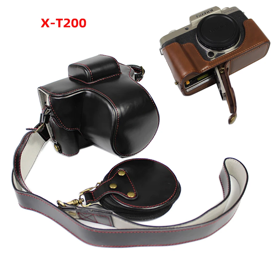 

New Luxury PU Leather case Camera bag For Fujifilm X-T100 Fuji XT100 X-T200 XT200 Cover With Battery Opening +shoulder strap
