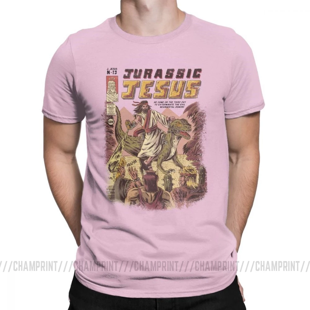 Мужские футболки Jurassic Jesus, японское аниме, манга, футболки, драконы, монстр, ретро топы Games, Harajuku, уличная одежда, футболки - Цвет: Розовый