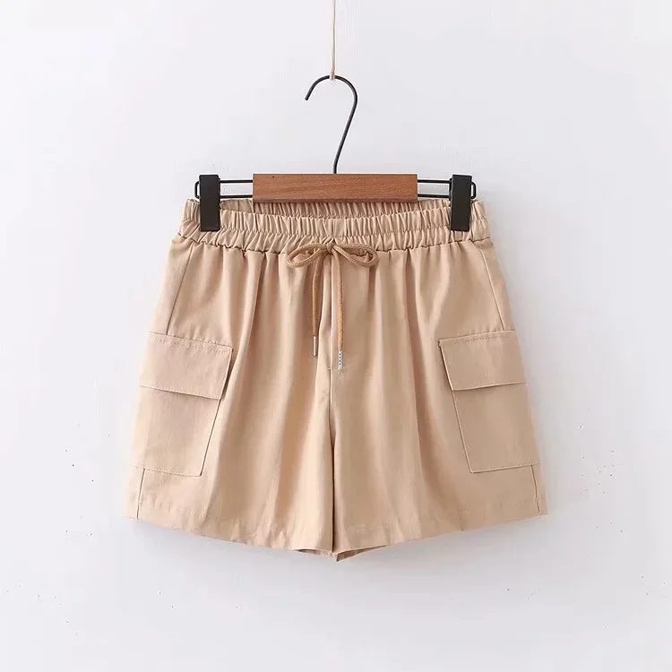 Летние женские шорты на шнуровке эластичные с завышенной талией большие из