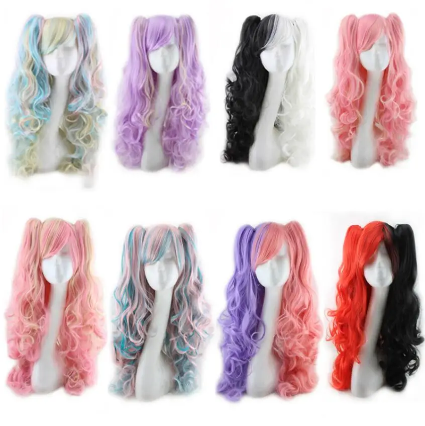 

Косплей 11 цветов 70 см аниме женские 70 см длинные синие Смешанные розовые волнистые плетеные 2 хвоста парик для фильмов и вечерние 30 цветов в наличии
