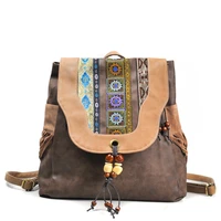 vintage pu backpacks women ethnic embroidered national back pack bag school teenagers girl shoulders bag mochila