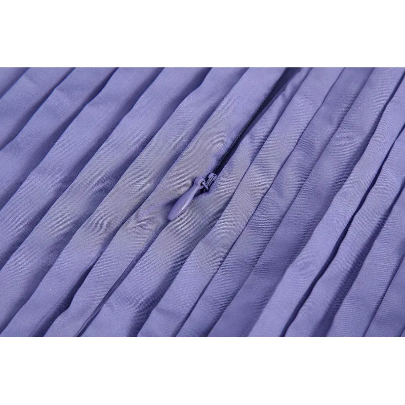 

2020 Women Fashion Chic Purple Pleated Skirts Vintage Side Zipper High Waist Long Skirts Casual Faldas Mujer