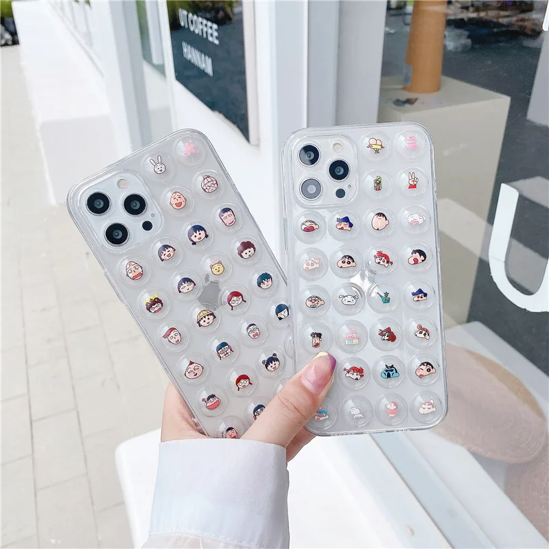 

3D Cartoon Cute Phone Cases For iPhone 12 13 11 Pro MAX XR XS MAX SE 8 7 6s 6 Plus Bubble Transparent Cover