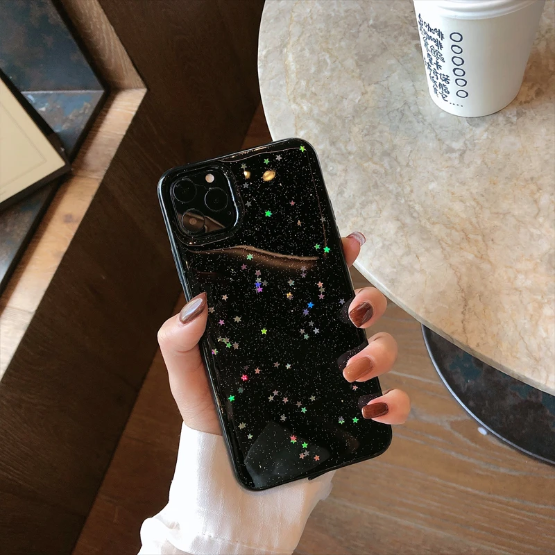 Bling Colorful Star Glitter Soft Tpu Phone Case for Iphone 11 Pro Max X Xr Xs 6s 7 8Plus Shine Powder Transparent Back Cover | Мобильные