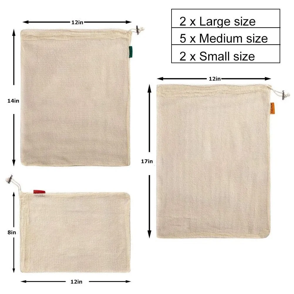 Hot 9 PCS Set of Reusable Mesh Produce Bags for Grocery Vegetable Fresh Storage Cotton | Дом и сад