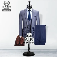 2020 darouomo men suit new style blazer vest 3piece blue grey slim fit fashion suit business casual tailor made