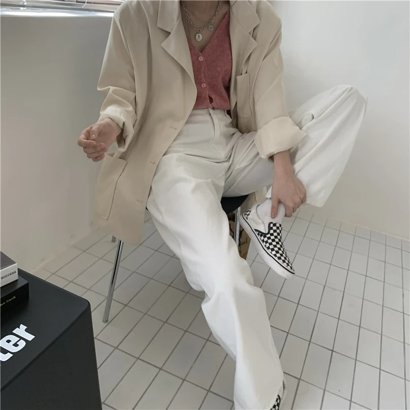 

YTX1365 Spring 2021 new Korean loose and versatile design high-waisted straight-leg jeans