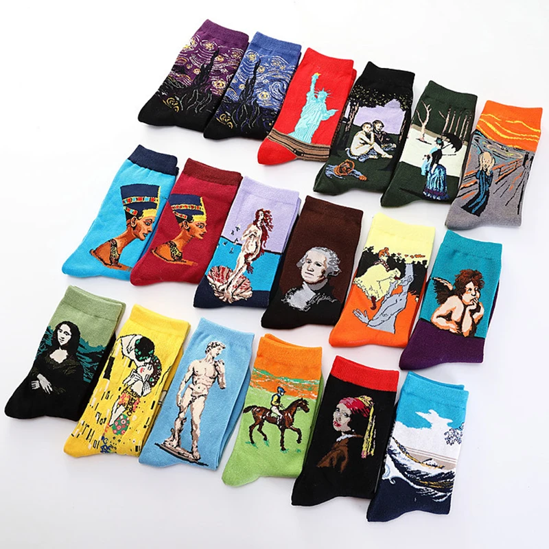 

Van Gogh Socks Men And Women Oil Painting Design Cotton Sock Personality Art Mural Harajuku Skateboard Female Funny Socks Woman