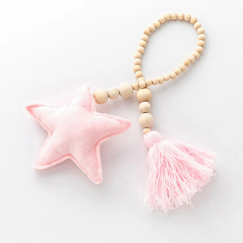 pink star Скандинавские украшения для детской комнаты деревянные бусины Звезда Сердце украшения для ребенка Мобильная подвеска на коляску кроватку игрушки для девочек детские палатки украшения - Цвет: pink star