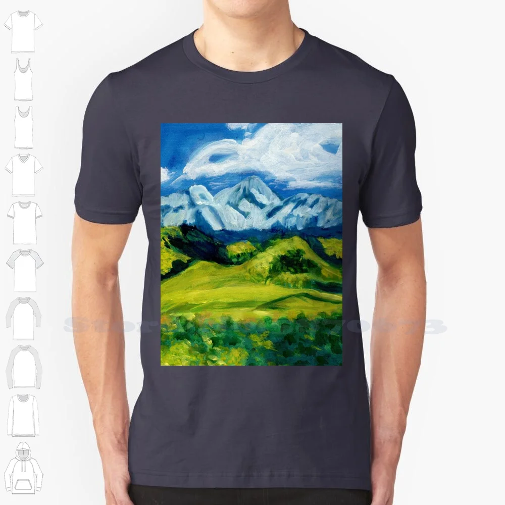 

Забавная летняя футболка с пейзажем для мужчин и женщин, пейзаж, горы, живопись, яркий пейзаж