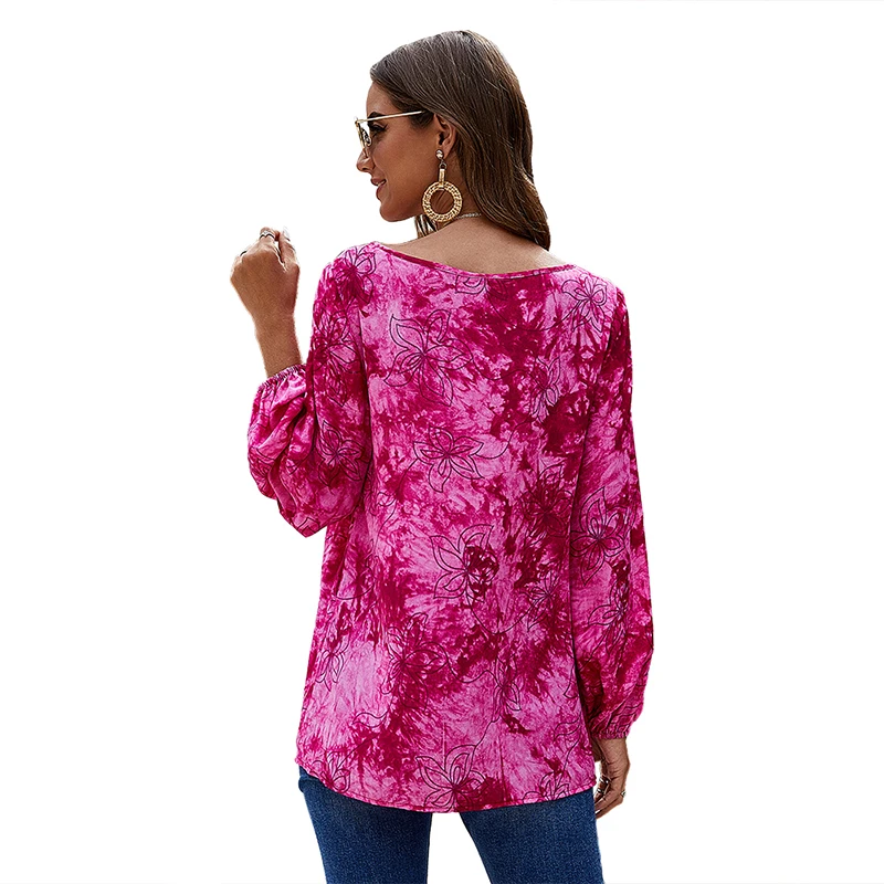 Женские блузки с v-образным вырезом CINESSD синие повседневные длинными рукавами и