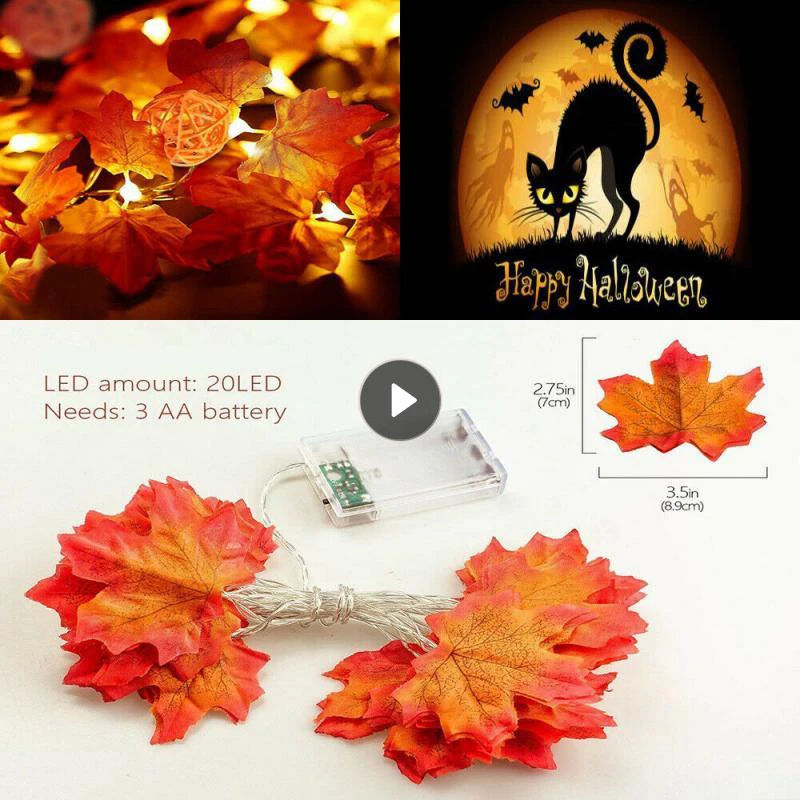 

LED Leaf String Lights Garland Indoor Outdoor LightingThanksgiving Fall Halloween Christmas Maple Leaves Light Decor Home Party