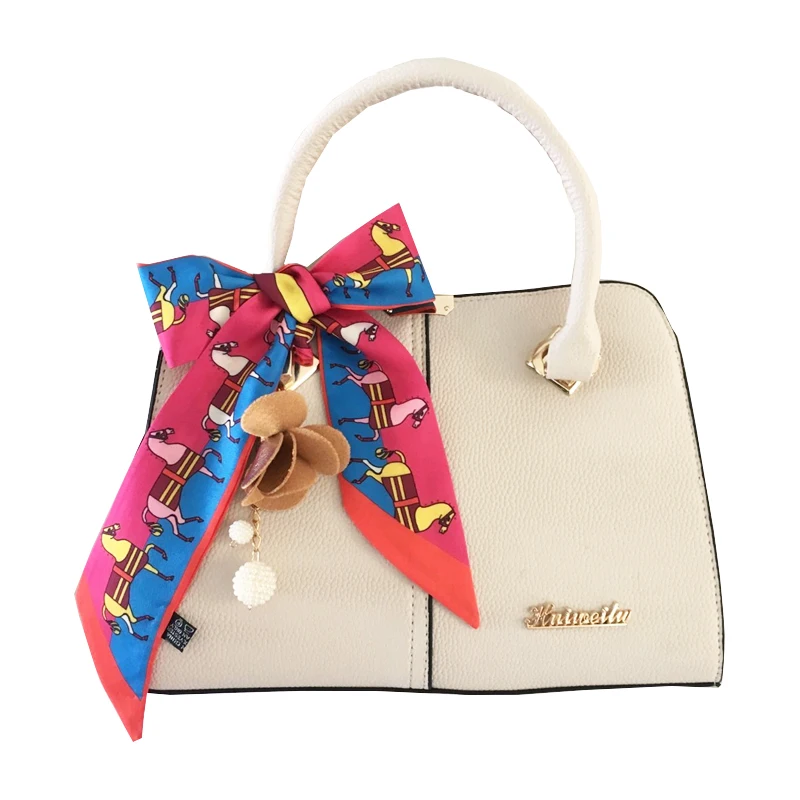 

Casual Fashion Brand Horse Carriage Print Silk Small Women Silk Scarf Handbag Decorate Ribbons Female Head Band Long Scarves