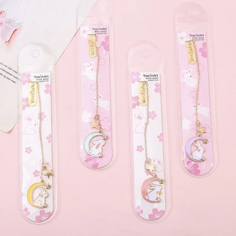 1X каваи Луна и Кролик Подвеска из металлической цепочки маркер Закладка страницы школы офиса поставка студенческие канцелярские принадлежности
