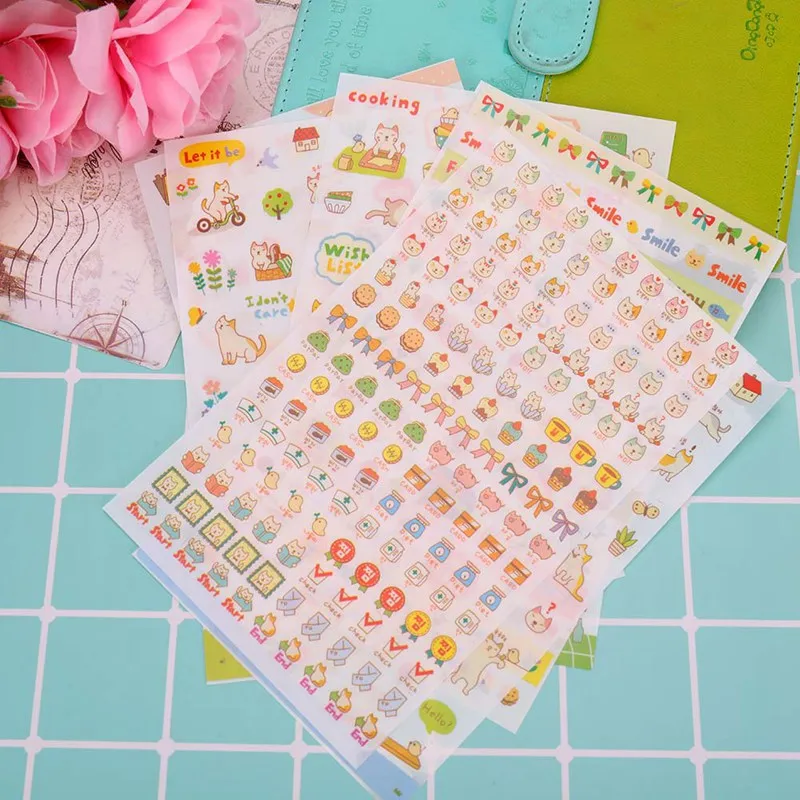 

6 Pcs/Set Cute Cartoon Cats Flowers Animals Sticker Cartoon Stickers Diary Sticker Scrapbook Decorative Stationery Stickers