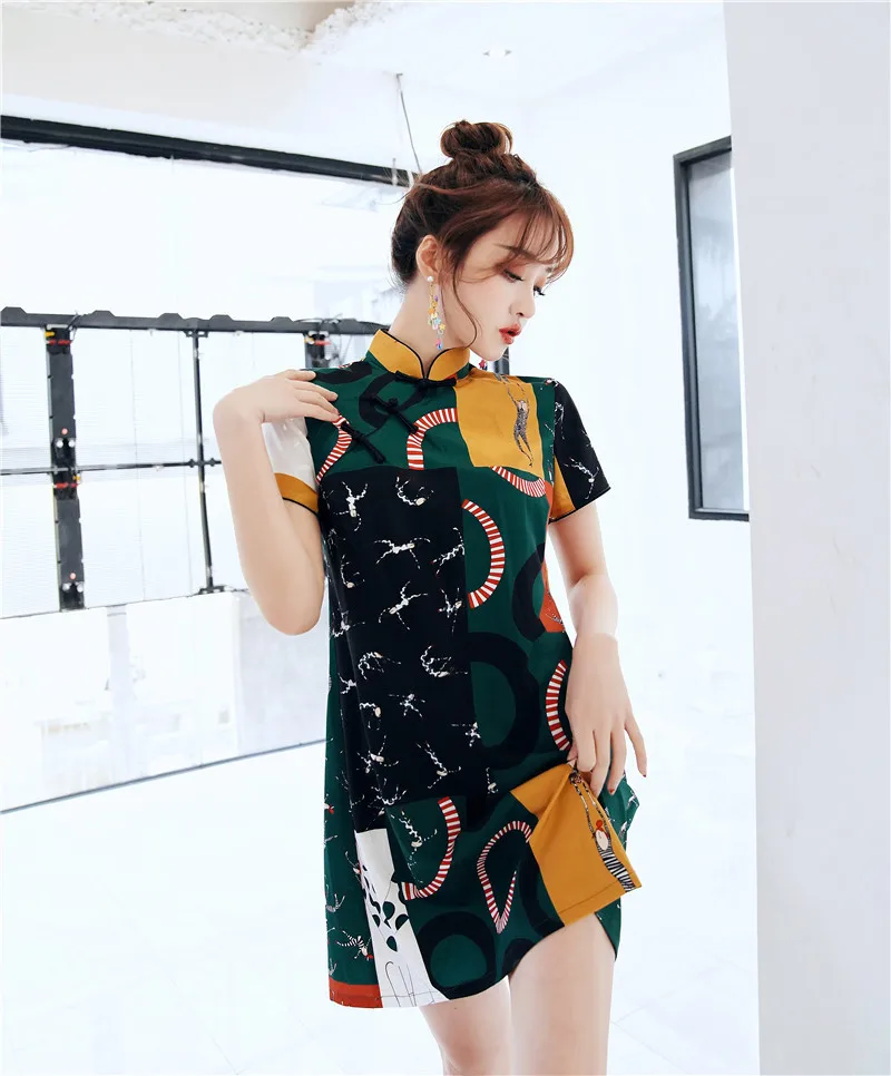 

2020summer spot shot new style improved cheongsam dress daily young section of the girl country tide fashion loose short section