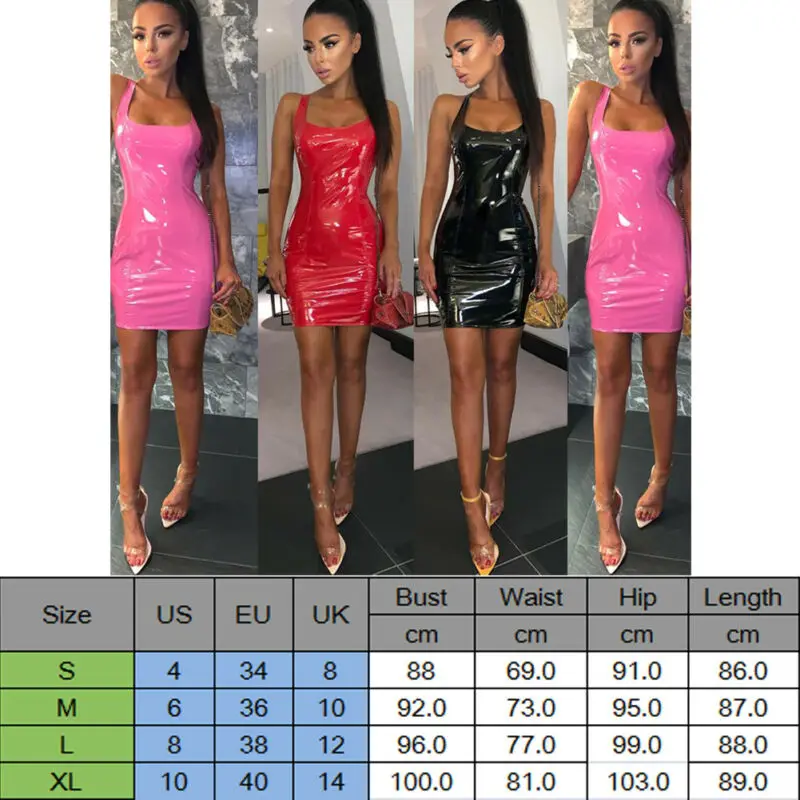 

Summer Fashion Women Sexy PU Leather Bandage Bodycon Strap Sleeveless Club Party Short Mini Dress Black Pink Red Club Wear Dress