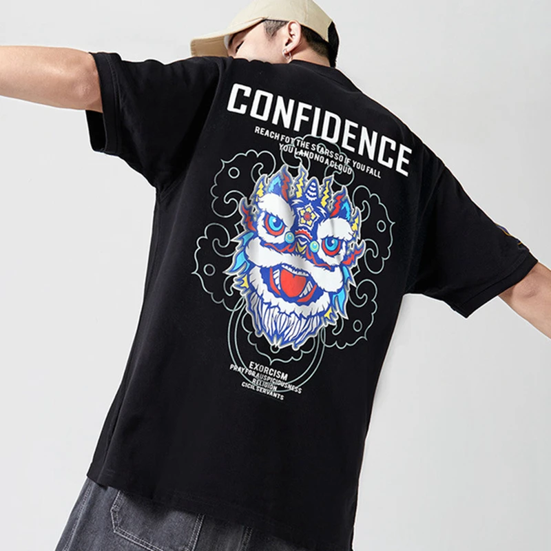 

Lyprerazy Chinese Style Lion Wake Print Men Polo Shirt Summer Short Sleeve Casual Lapel T-shirt Male Original Loose Polo Shirts