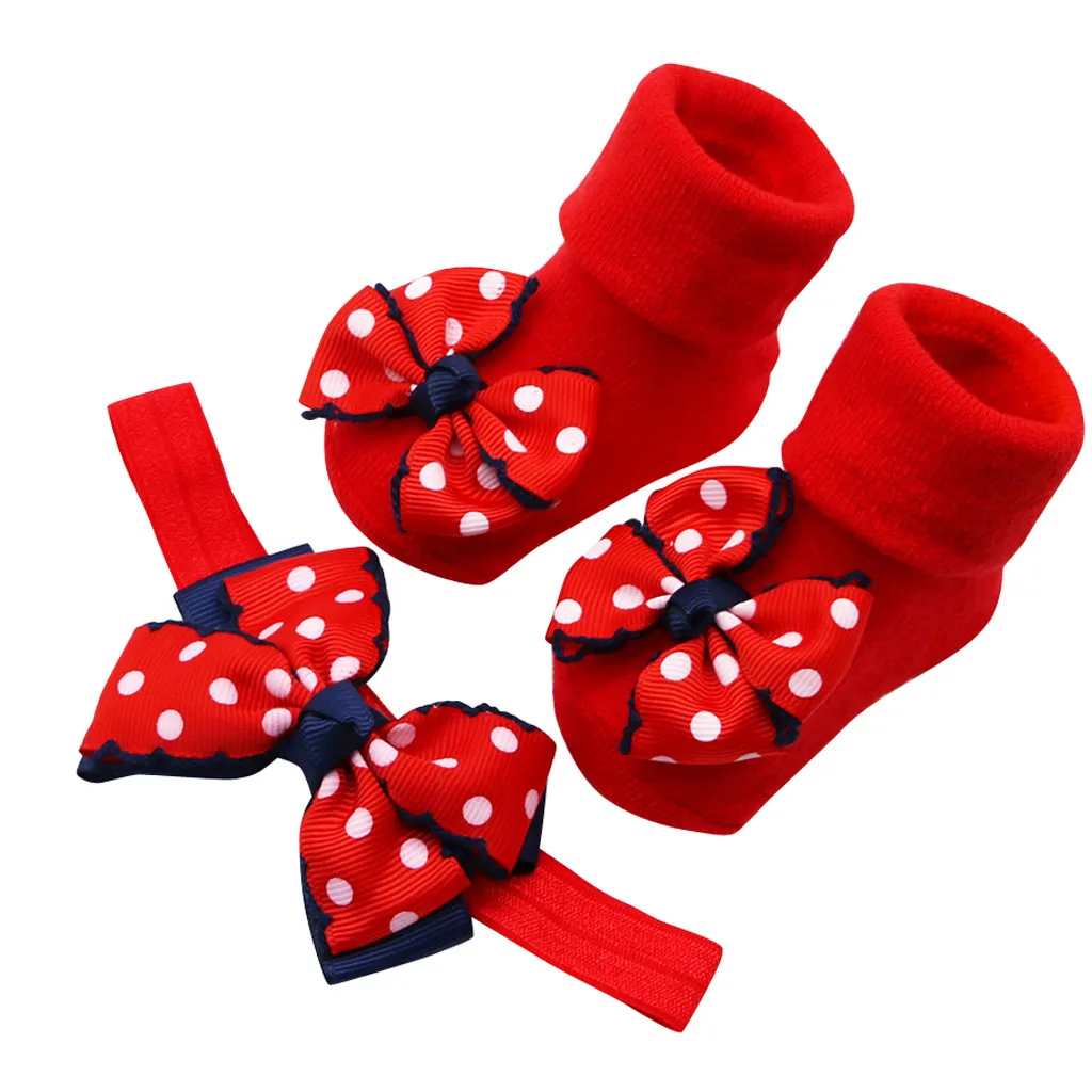 

Baby Infant Socks +1pc Hair Belt Toddler Girls Bow Wave Point Anti-slip Socks Kids Toddlers Autumn Spring Animal Infant Gift