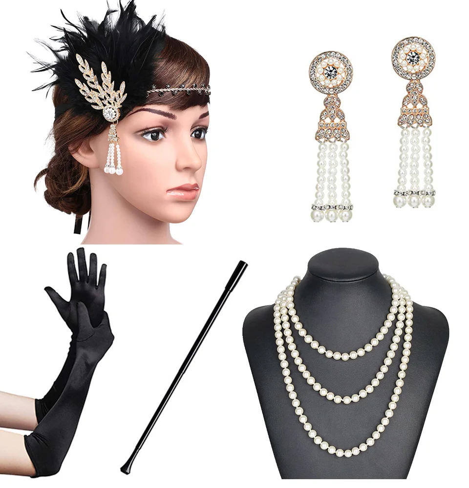 Set b 1920s Хлопушка повязка на голову Ревущие 20s аксессуары Great Gatsby вечерние свадебные головные уборы аксессуары для волос - Цвет: Set b