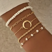 fashion bohemian beads moon pendant bracelet for women gold silver color layered hand rope chain charm bracelet set accessories