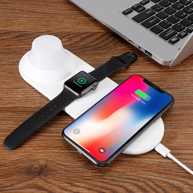 Беспроводное зарядное устройство 3 в 1 для Apple Watch мобильный телефон светодиодный